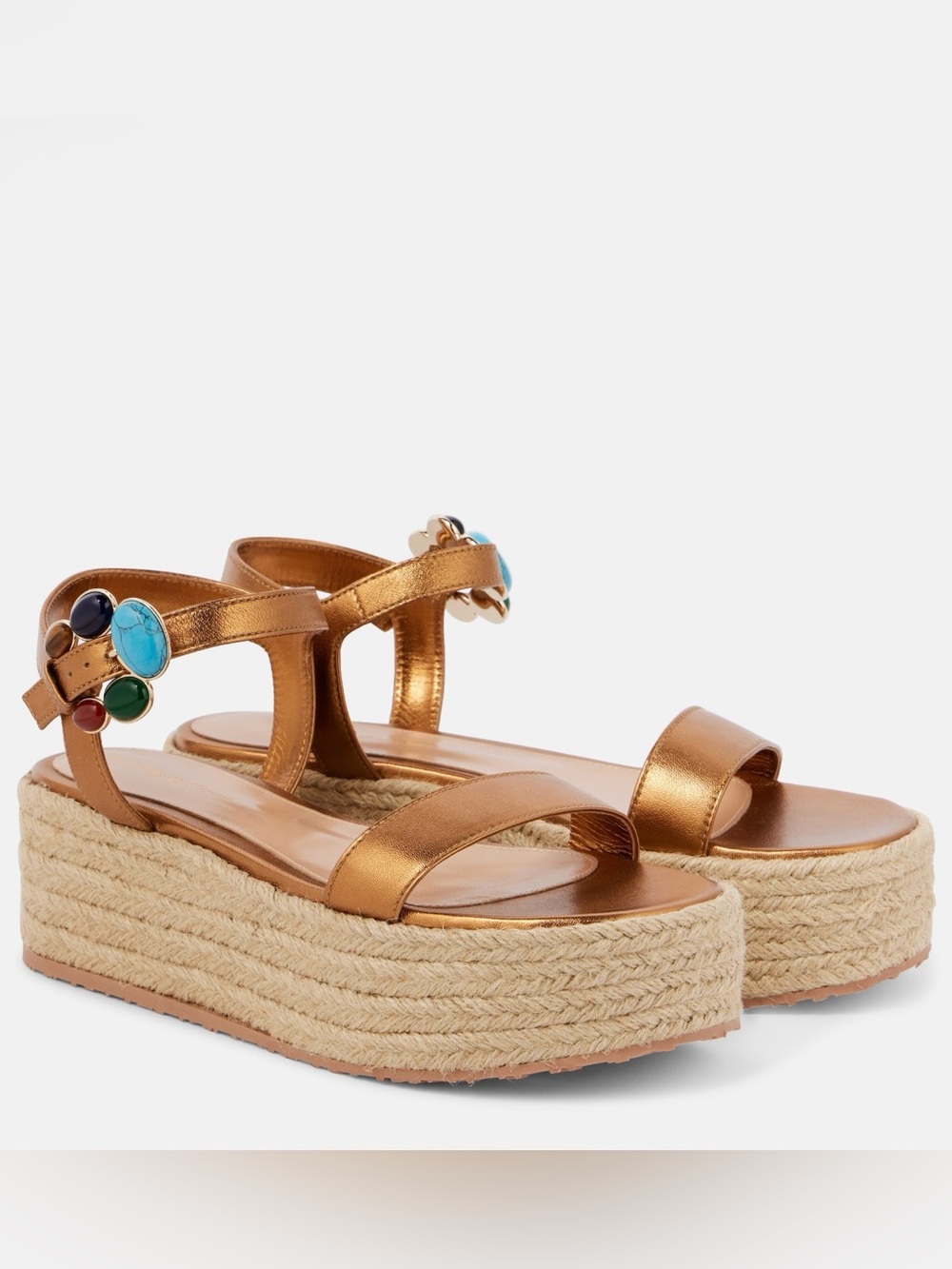 GIANVITO ROSSI
Metallic leather platform espadrilles